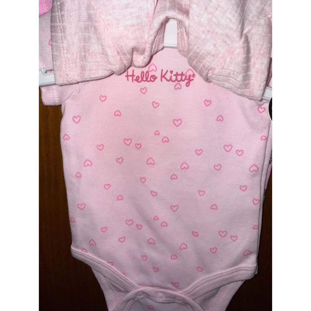 Hello Kitty Sanrio Baby Girls 3 Pack Pink Bodysuits Sequin Bow Hearts 3M NEW
